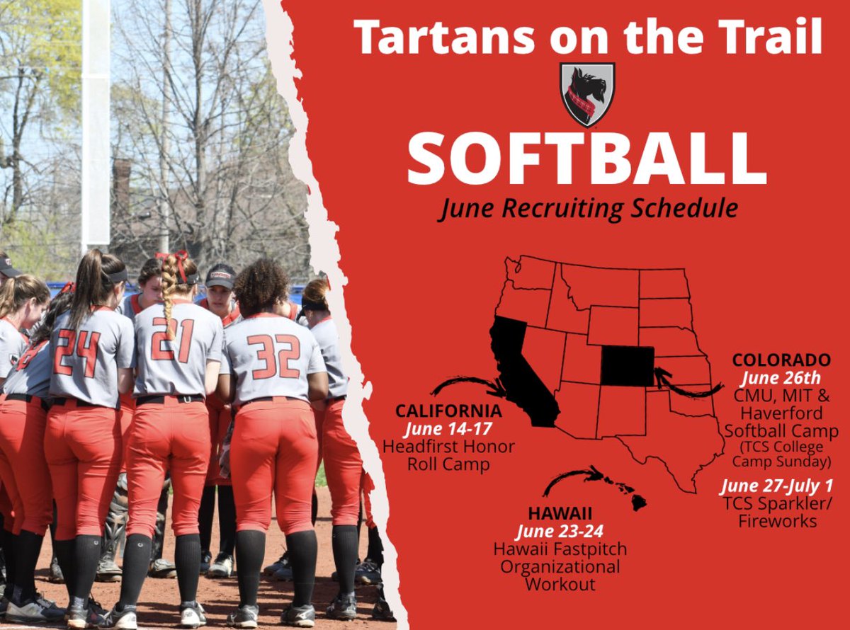 Tartans on the Trail 🛣 JUNE RECRUITING SCHEDULE 🥎 Email your summer schedules to the CMU Coaching Staff at Tartansoftball@andrew.cmu.edu