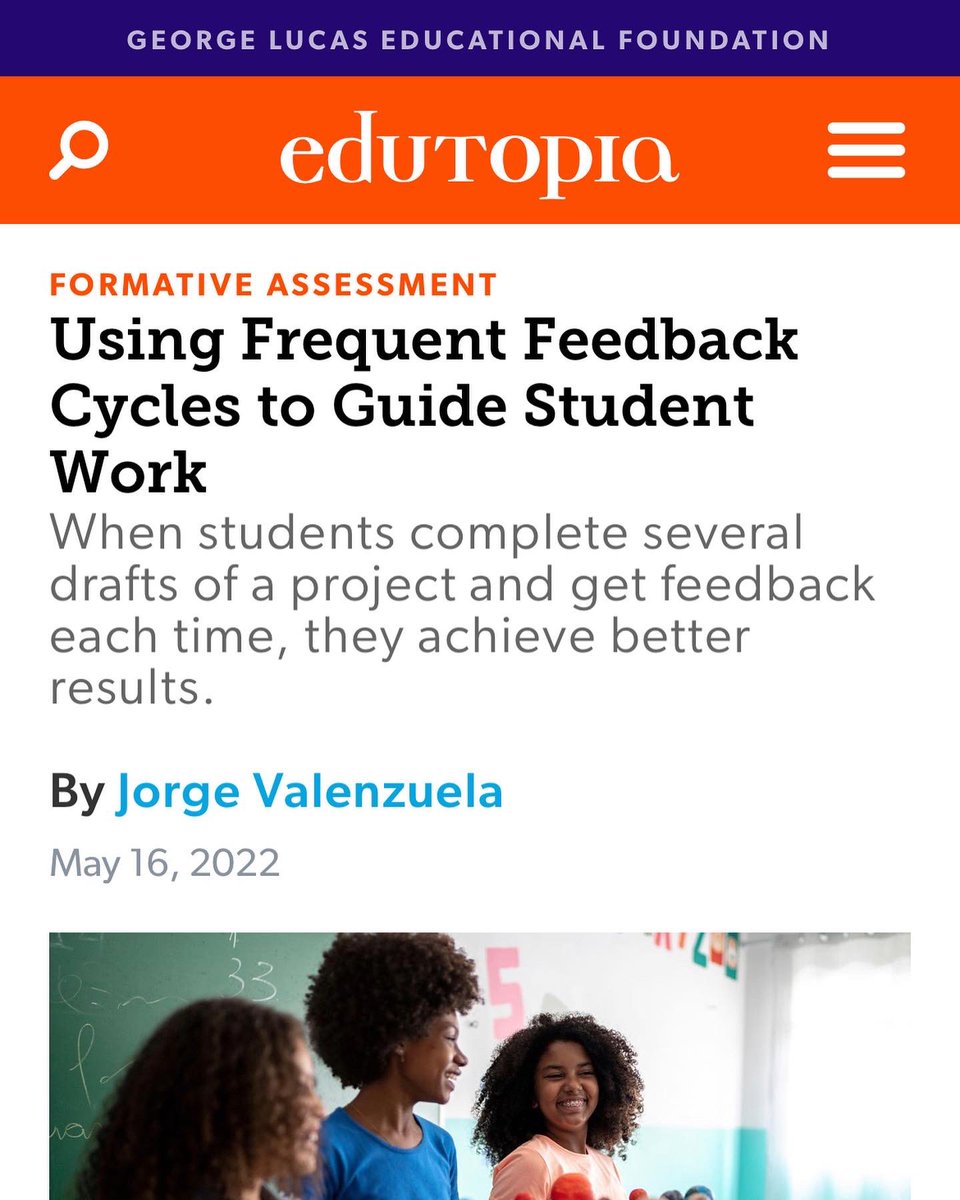 [READ] ‘Using Frequent Feedback Cycles to Guide Student Work’ via @Edutopia 🧡🧡

Access here: lnkd.in/gnh8TEe6

#JorgeDoesPBL #Feedback #Education #PBL