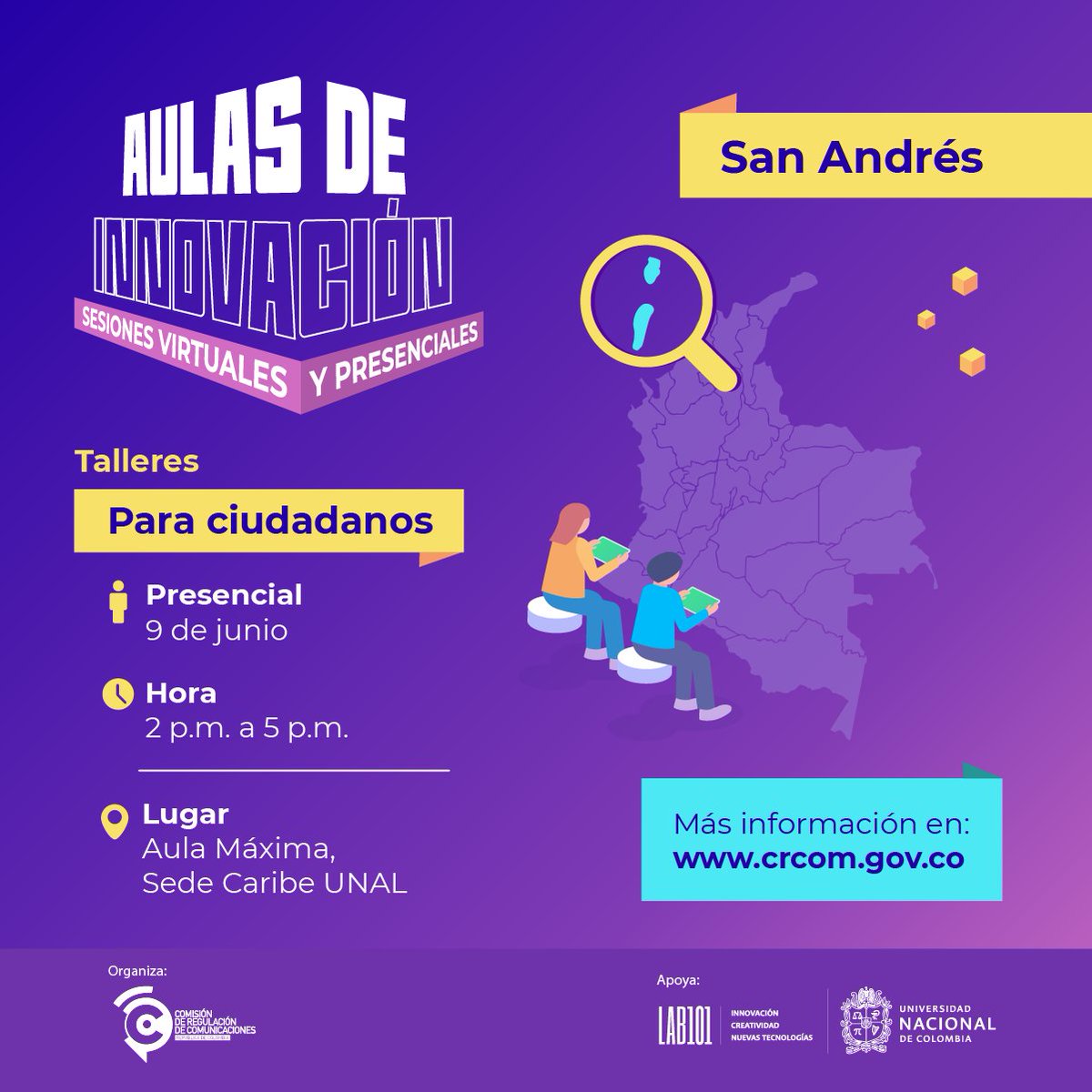 Facultad_Artes's tweet photo. #Participa en las Aulas de Innovación en San Andrés
#CRC con el apoyo de #LAB101UNAL
Talleres para ciudadanos en #UNALSedeCaribe
https://t.co/SiCsFJi6QL https://t.co/A7Ag23fkPE