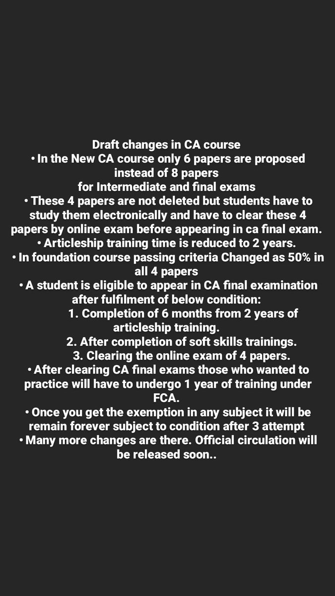 hardipsinhDX's tweet photo. Draft changes in CA course
#CA #CharteredAccountant #ICAI #icaiexams #WICASA https://t.co/eRkGnVrIzG
