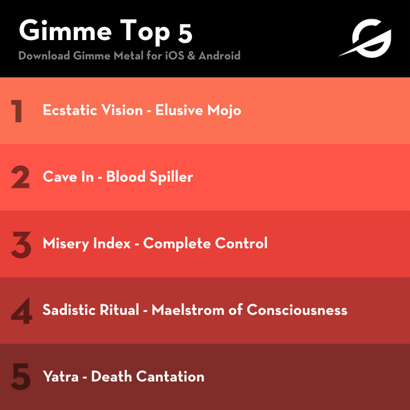 gimmeradio's tweet photo. #EcstaticVision top the #GimmeMetalChart with their "Elusive Mojo"! The Top 5 is also a home to @cave_in_boston, @MiseryIndex, #SadisticRitual &amp; #Yatra this week!

Check out the full Top 40 Chart &amp; Spotify Playlist:
👉https://t.co/4IMnxR3SpA
👉https://t.co/VtRPcx8Lmw https://t.co/7WmGED2Mwd