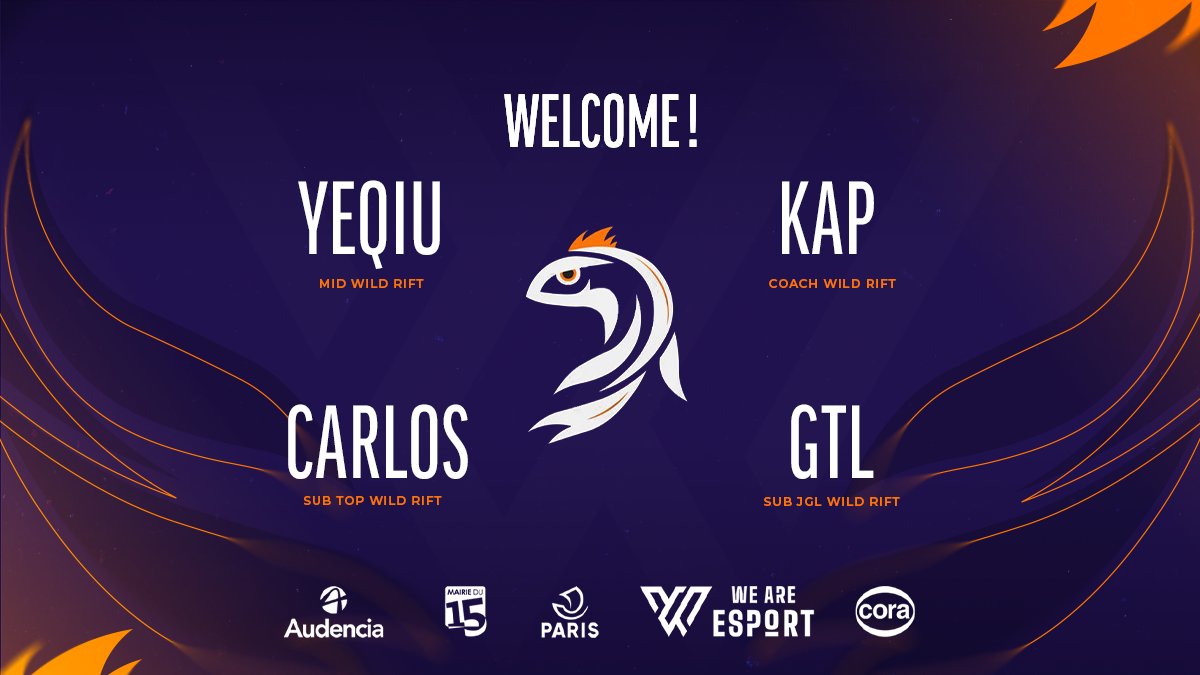 Qui dit départs dit arrivées ! Nous souhaitons la bienvenue aux 4 nouveaux membres de notre équipe Wild Rift :

• @KAP_97 "KAP" - Coach
• <a href="/YeQiuuuuu/">Ye Qiu (YeQiu)</a> "YeQiu" - Midlaner
• <a href="/Gentle591/">gtl</a> "gtl" - Sub Jungle 
• <a href="/carloswr_/">car loss</a> "Carlos" - Sub Top

C'est parti pour un maximum de #VIVWIN 💪🏼