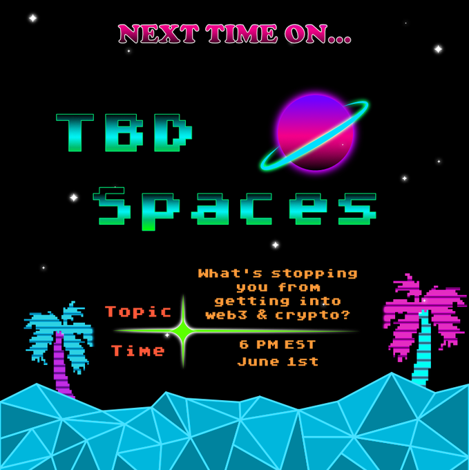 tampabaydao's tweet photo. @TampaBayDAO will be hosting its 1st official Spaces  Tomorrow!

June 1st @ 6pm EST @healingfyah will be hosting and 
 discussing the following topic:

"What's stopping you from getting into web3 &amp; crypto?"

All are welcome... See you there!

#Tampabay #BlockchainBay #NFT https://t.co/TyPYFXLDLd