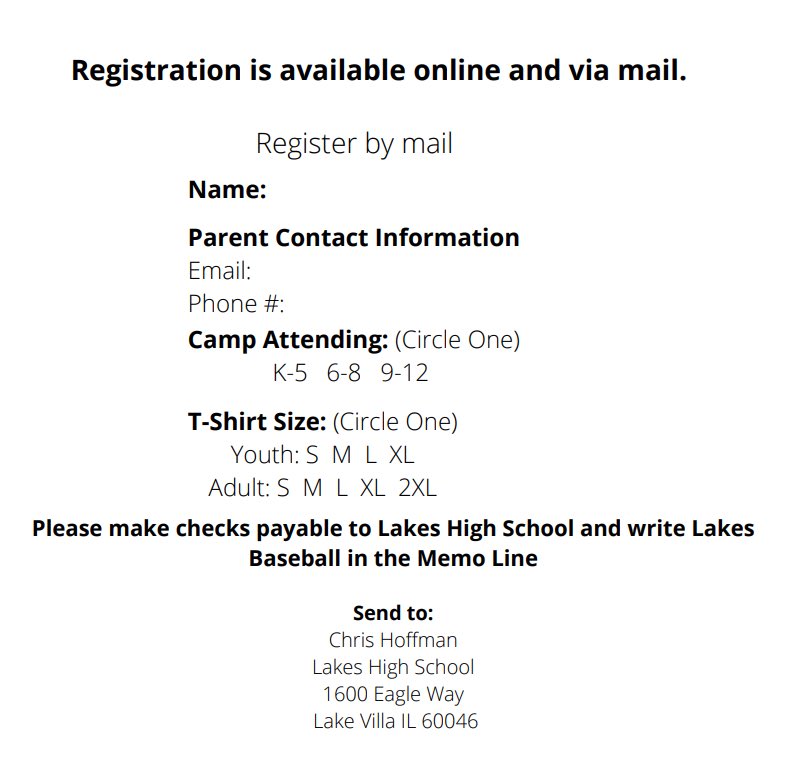 LVTB_Baseball's tweet photo. Calling all #LVTB baseball players. Lakes Summer Baseball Camp! Starts in two weeks. Make sure to contact Coach Hoffman to secure your spot! https://t.co/EzfWrhuikp