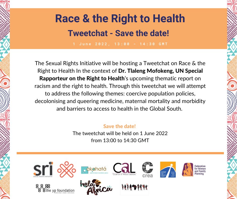 Happening today! What impacts does racism have on bodily autonomy and sexual rights? Joins us at 13:00 GMT for a tweetchat with <a href="/drtlaleng/">Dr Tlaleng Mofokeng</a> <a href="/TheYPFoundation/">The YP Foundation</a> <a href="/AfricaSexWork/">ASWA</a> <a href="/HOLAAfrica/">HOLAAfrica: I.G holaafrica_org</a> and #Fem4PeoplesVaccine campaign #DecoloniseHealth
#RacismHealth
