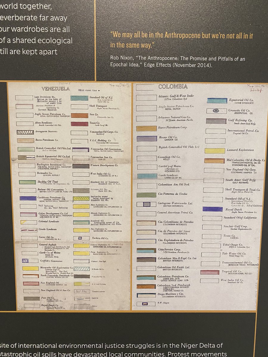 Un mapa, en la Biblioteca Pública de Boston, de las parcelas que reclamaban las petroleras extranjeras en Venezuela y Colombia en la década de los 20. Cada color es una empresa diferente.
