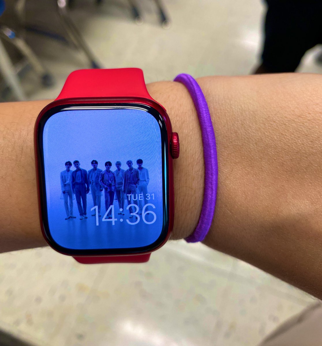 Trinity_Li's tweet photo. Had to wear school colors today, but I’m rocking a little purple in support of #BTS. 💜💜💜 #OperationProjectPurple https://t.co/nuEnbQZ5YX