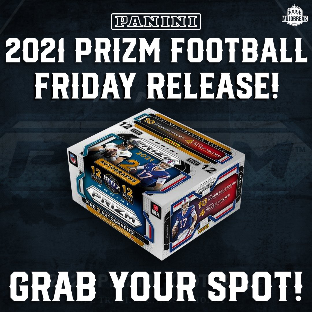mojobreak_com's tweet photo. GIVEAWAY! Alright folks were giving away a FREE SPOT for one of Friday’s 3 box random team breaks of @PaniniAmerica 2021 PRIZM FOOTBALL!

TO ENTER: 
- LIKE 
- FOLLOW 
- RETWEET 

We will announce the winner Friday morning!

GOOD LUCK!

GRAB A SPOT:
https://t.co/0VZlThV33p https://t.co/X6kTt8wkoh