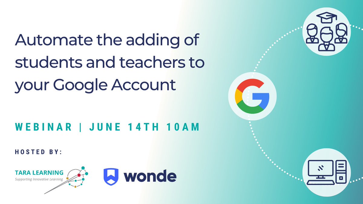 tara_learning_'s tweet photo. We're running another webinar with @wearewonde on #Google Sync. This tool automatically creates, updates and deletes Google accounts by linking to your school's MIS. Join our webinar to learn more about it: https://t.co/Ut7mpj8IHm 
@GegIreland #GoogleEdu #GoogleWorkspaceEdu https://t.co/1WyzRaDRRB