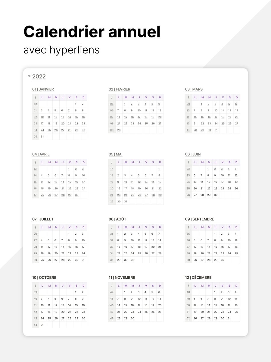 Lorsque je présente mon espace <a href="/NotionHQ/">Notion</a>, je parle souvent de mon amour pour le calendrier annuel qu’on retrouve dans un agenda. Je croyais que ce n’était pas possible de recréer le concept dans Notion. 

Puis, j’ai pensé aux tableaux simples ! 💡

Je suis en amour 😍