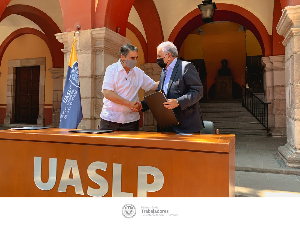 ctmslp's tweet photo. Se llevo a cabo la firma de un convenio que tendrá como principal objetivo beneficiar a las y los trabajadores Potosinos, entre la @LaUASLP y la Federación de Trabajadores del Estado de San Luis Potosí @CTMslp.

#CTM #UASLP https://t.co/jZ8MywVf30