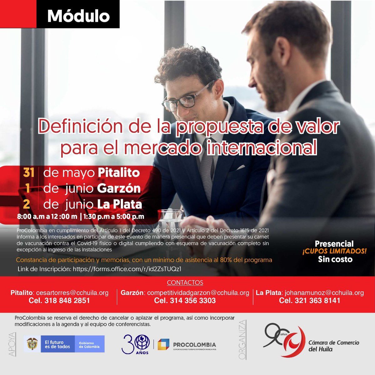 julyaragon85's tweet photo. #Hoy #Pitalito recibe a 19 empresarios para el entrenamiento en propuesta de valor para los mercados internacionales. #FormaciónExportadora de @PROCOLOMBIACO en alianza con @CCHuila https://t.co/qc4Am6azUU