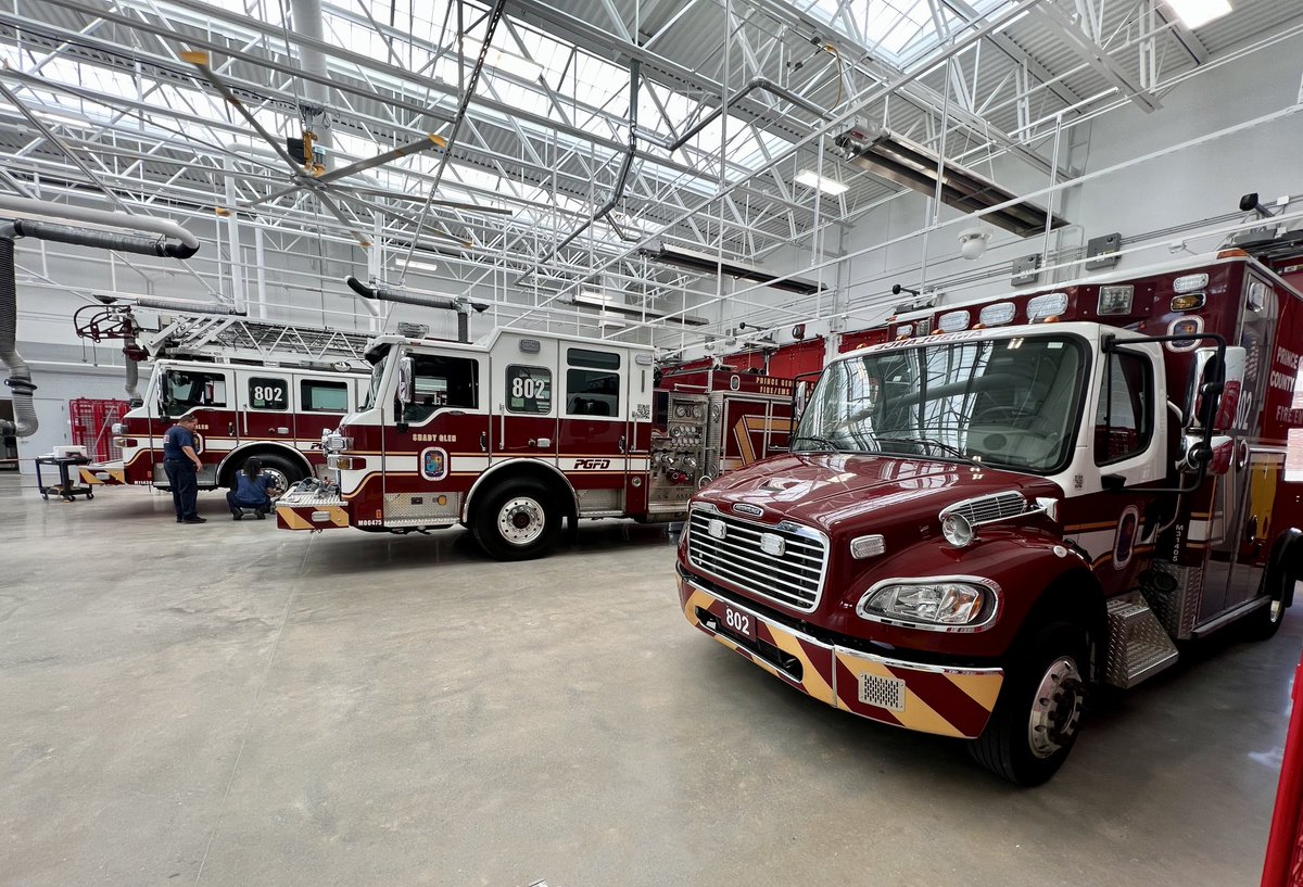 Station 802 apparatus in bay. Last touch ups occurring. Ready to serve the community. #pgfdpride