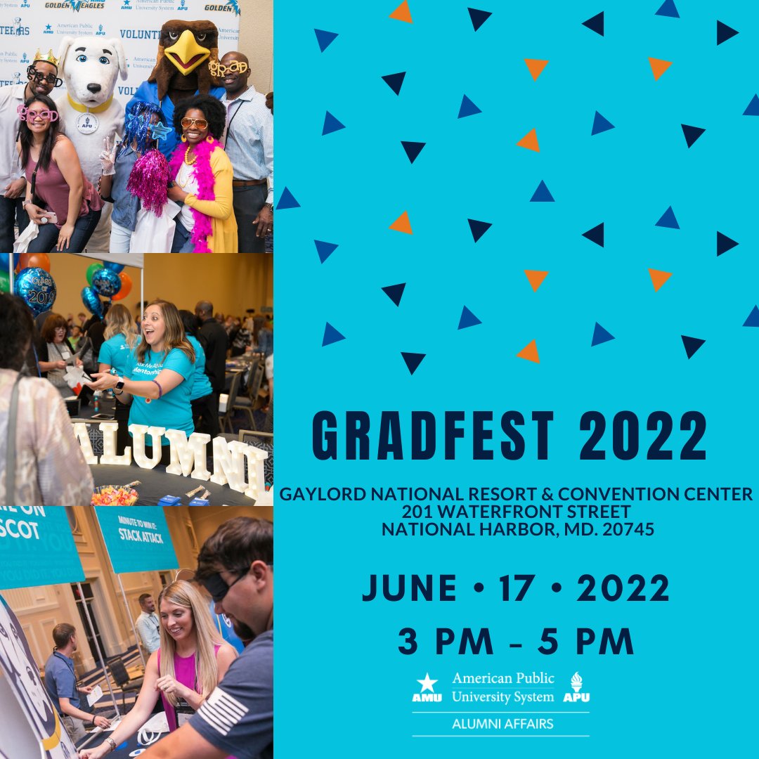 APUSAlumni's tweet photo. Commencement is on the way! One of our featured events is Gradfest! So much fun for the whole family! Make sure to stop in and meet the Alumni team! #gradfest2022 #commencement2022 https://t.co/mHoeiqvxk0