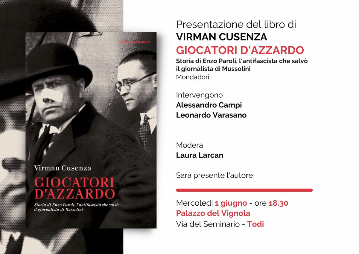 VirmanCusenza's tweet photo. A #Todi, patria di #Jacopone e luogo di composizione di conflitti, mercoledì 1 giugno presenterò la controversa storia di pietà senza perdono di #giocatoridazzardo con @alecampi61 e #leonardovarasano nel rinato #Palazzodelvignola @Mondadori @delia_cultura #libreria #Ubik https://t.co/anUBr5nJK4