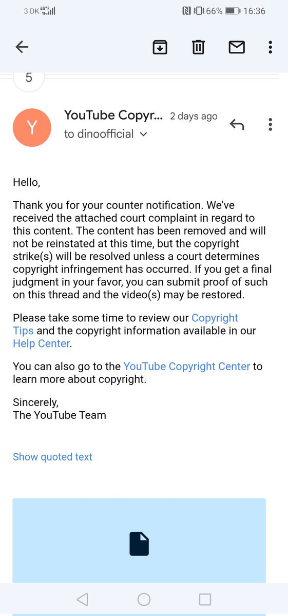 Dino_Official's tweet photo. @TeamYouTube It says it may be restored after the court is over in my favour. I'm really confused, sorry for bothering but this is nuts. https://t.co/QWn3dig9T1