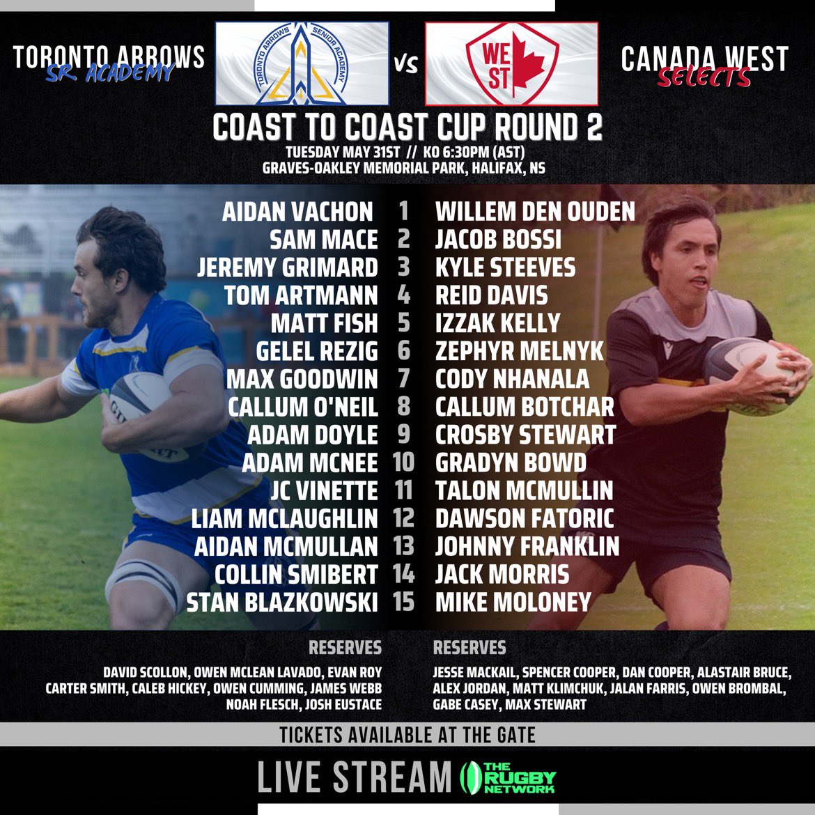 privateersrugby's tweet photo. Looking forward to another epic Coast to Coast Cup clash tonight! 🌊🏉⚓️

@ArrowsSrAcademy 🆚 @RugbyCanada West Selects

Watch LIVE @therugbynetwork 
Tickets 🎟 At the gate https://t.co/2WoW2uugCy