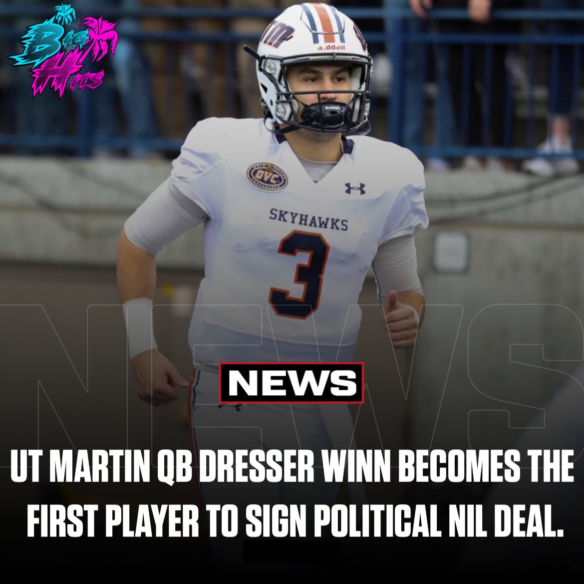 UT Martin Senior QB Dresser Winn becomes the first known player to sign a political NIL deal by attorney candidate Colin Johnson.

<a href="/bighitslive/">BIGHITSLIVE</a> <a href="/DzikNoah/">Noah Dzik</a> @DenoteHunter