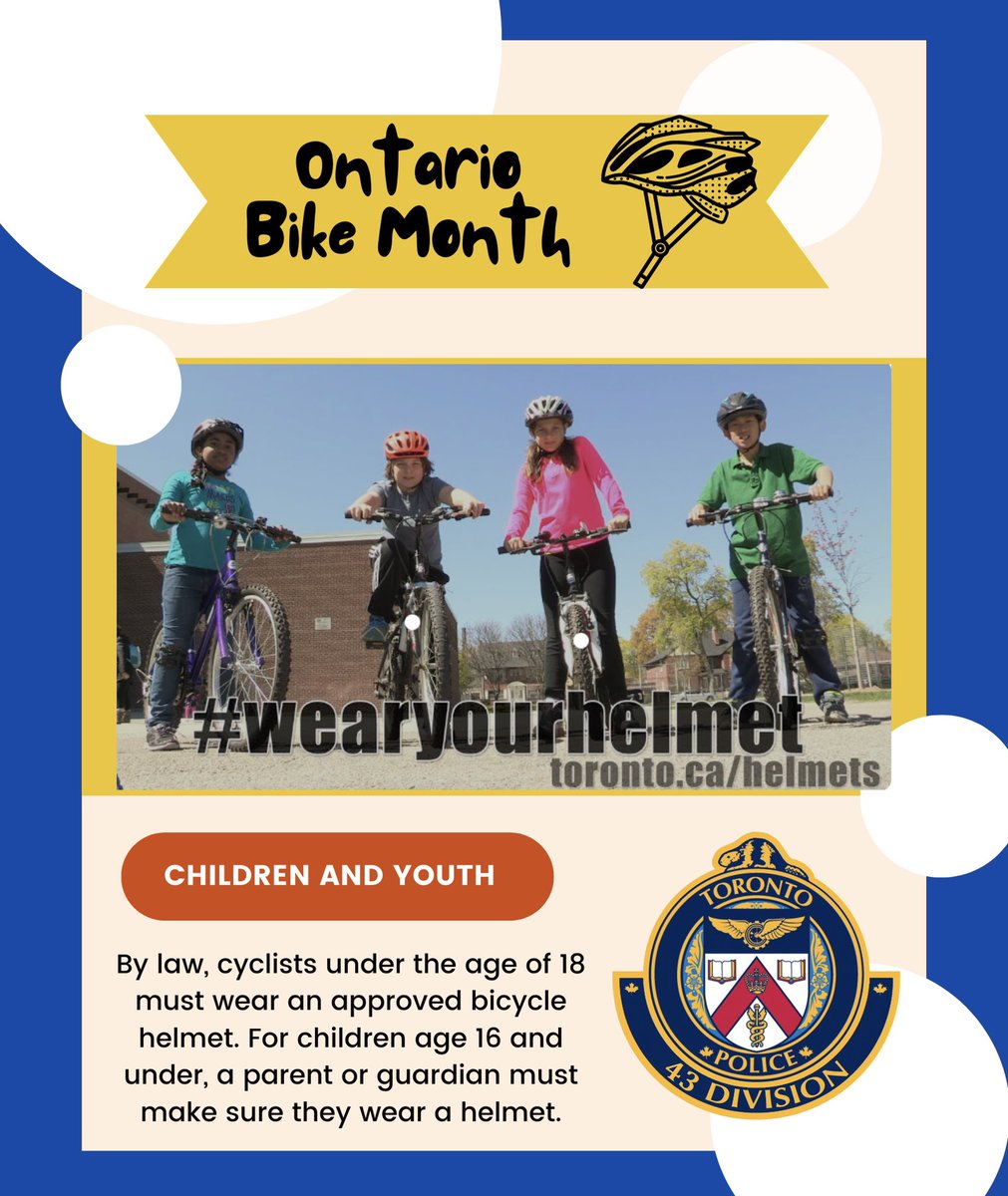 Bike Month runs from May 30th – June 30th this year. This is a great time to have a refresher on some of the safety laws we have in Ontario. #helmet #bikesafety #bikemonth Check the comments for more info on helmet safety and stay tuned for more this month on bike laws👇🏼