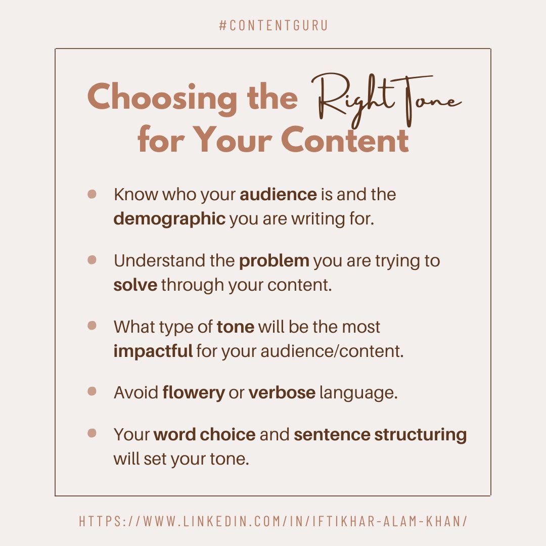 miftikharalam7's tweet photo. Getting the tone right is crucial. It helps your reader receive your words in the proper context or level of formality. Here are a few tips to help you choose the right tone for your content.
Join me:
LinkedIn: https://t.co/EGPOj2lqLS
Facebook: https://t.co/CO1qAX8TIQ https://t.co/Qldp5pvFZ4