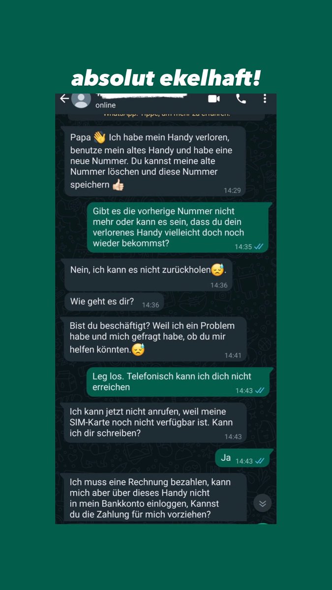 dxnisenxll's tweet photo. bei meinem papa hat sich eine unbekannte nummer gemeldet und sich als mich ausgegeben – enkeltrick 2.0

dreist und schamlos, aber grade nochmal alles gut gegangen – informiert bitte eure eltern, omis und opis!

#servicetweet https://t.co/XeWGmjfavh