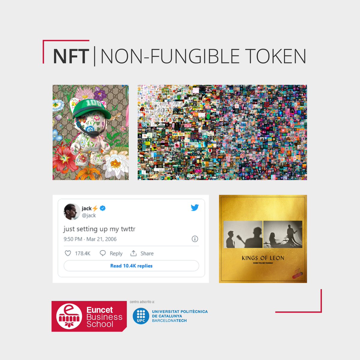 euncet's tweet photo. ¿Vender un #tuit?, ¿Comprar ropa de lujo para tus avatares?, ¿Vender obras en formato digital?, ¿Realizar subastas como una promoción?, todo esto ya es posible gracias a los #NFT. Descubre qué son y cómo funcionan en este artículo del #BlogEuncet. 👉https://t.co/zCV95FrygD https://t.co/BJB5ZVhg1y