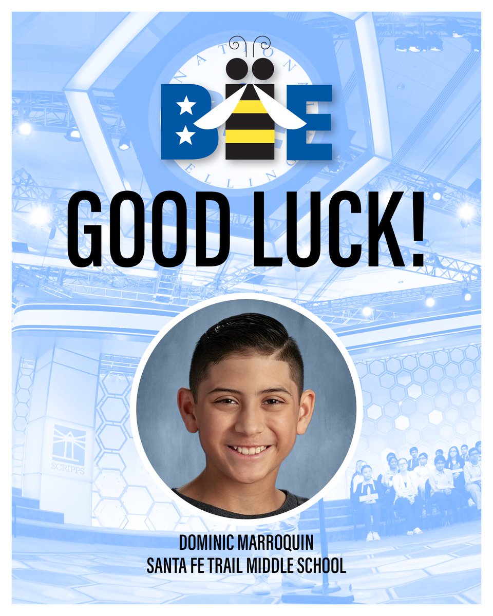 Good luck to <a href="/olatheschools/">Olathe Public Schools</a>' own Dominic Marroquin, who is competing in the <a href="/ScrippsBee/">Scripps National Spelling Bee</a> starting today!

#OlatheProud