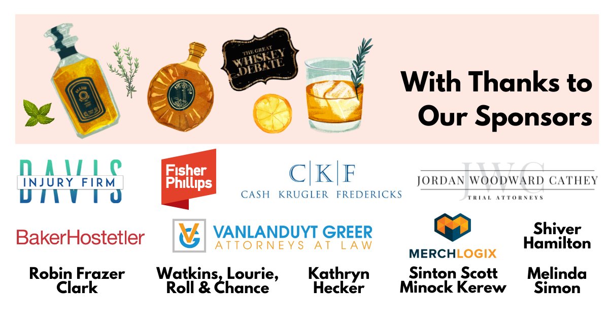 Our annual Great Whiskey Debate is only 10 days away! Get the last of the tickets at tinyurl.com/m9jtta7c
This event would not be possible without our incredible sponsors! A special thank you to all our sponsors: