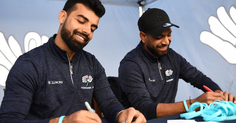 YorkshireCCC's tweet photo. Haris Rauf and Shadab Khan were the star attractions at a community event hosted at Park Avenue Bradford last night. #OneRose