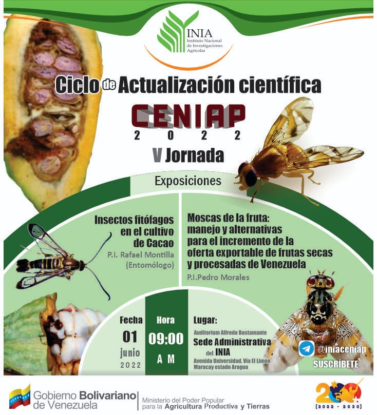BancoAgriVzla's tweet photo. La Dirección del INIA CENIAP invita para este *MIÉRCOLES 01.06.2022* a la V Jornada del *"CICLO DE ACTUALIZACIÓN CIENTÍFICA CENIAP 2022"* . 

Lugar: Auditorio Alfredo Bustamante, Sede Administrativa INIA. Avenida Universidad, vía El Limón. Maracay. Estado Aragua. 
Hora: 9:00 a.m. https://t.co/y7ap2x0AQJ