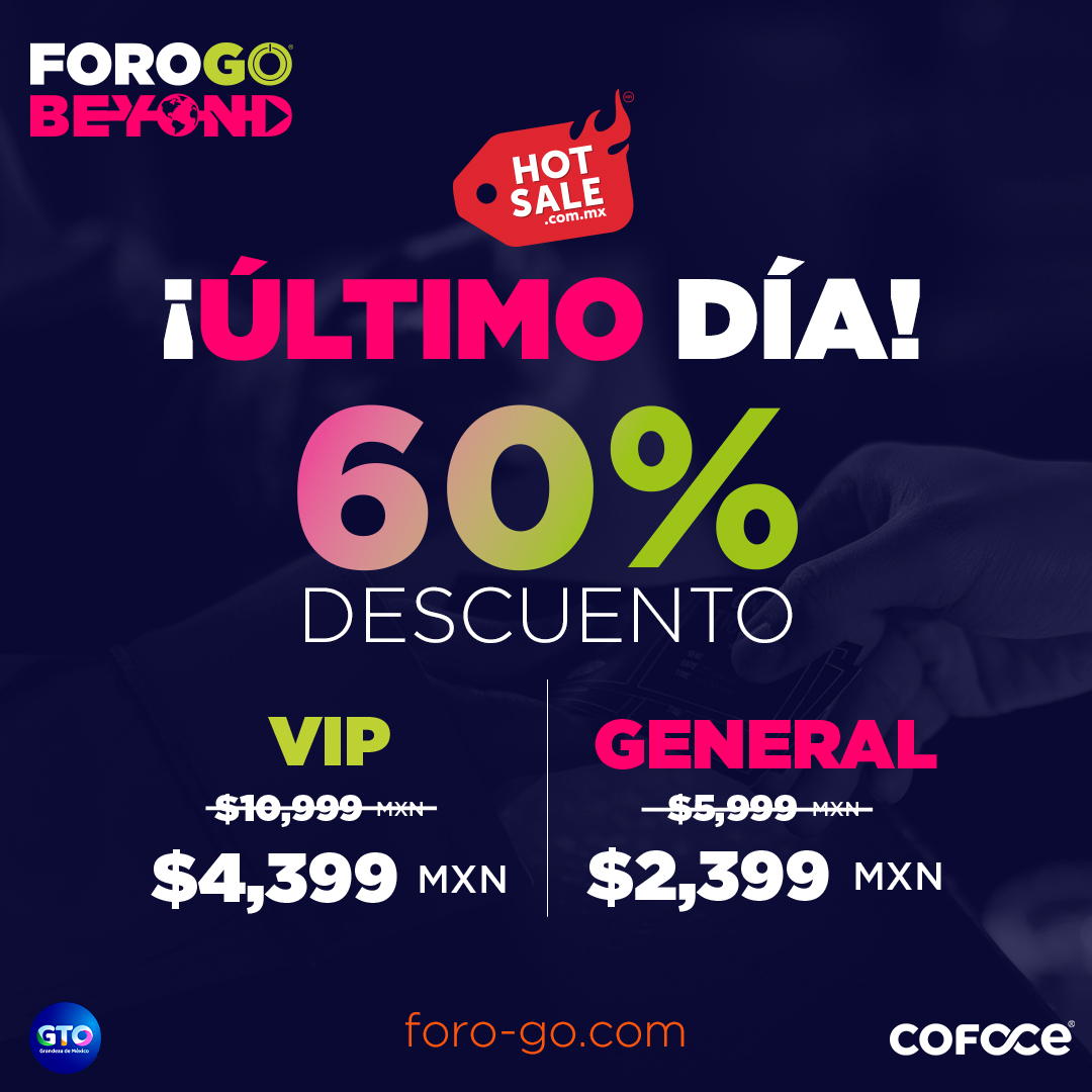 FOROGOgto's tweet image. ¡ÚLTIMO DÍA DE HOTSALE! 🚨🚨🚨
Compra ya tus boletos de #FOROGO con descuento del 60% off por #HotSale 🔥
¡No te pierdas este gran descuento!
#GOBEYOND 
Compra tus boletos en 👉 bit.ly/3whlpKk