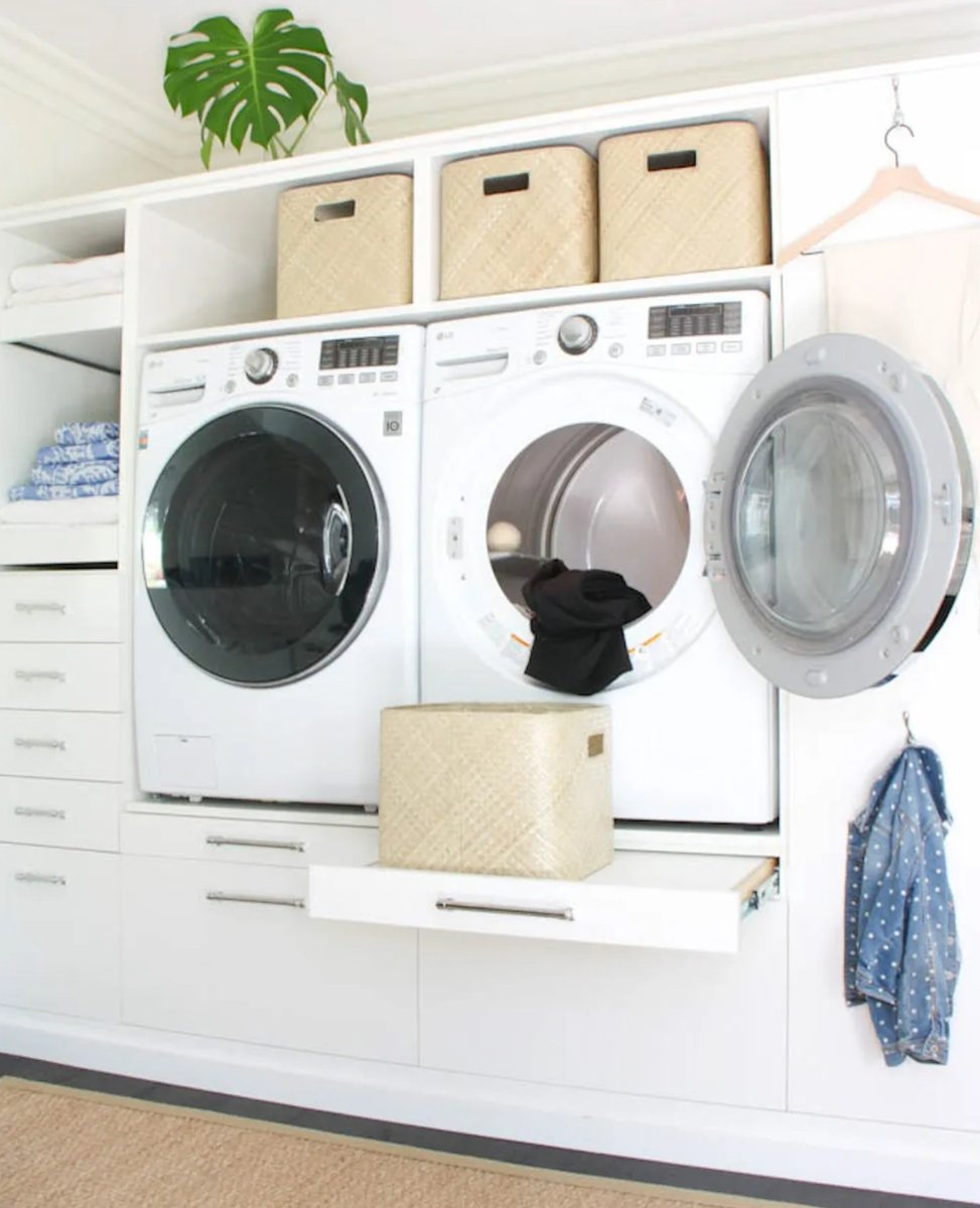 GreenerInspects's tweet image. Always love seeing different room ideas in homes like this back saving shelf under the dryer. Brilliant! #laundryroomhacks #backsaver #greenerinspections