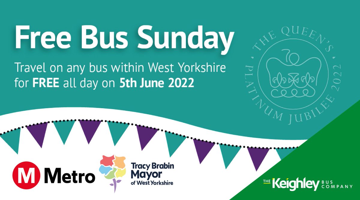 🇬🇧 In partnership with <a href="/MayorOfWY/">Tracy Brabin, Mayor of West Yorkshire</a> you can ride for FREE within West Yorkshire on Sun 5 June as part of the #QueensJubilee celebrations. Get out and about by bus and make this most of the festivities!

ℹ️ Plan your trip now at keighleybus.co.uk or on the #TransdevGo app