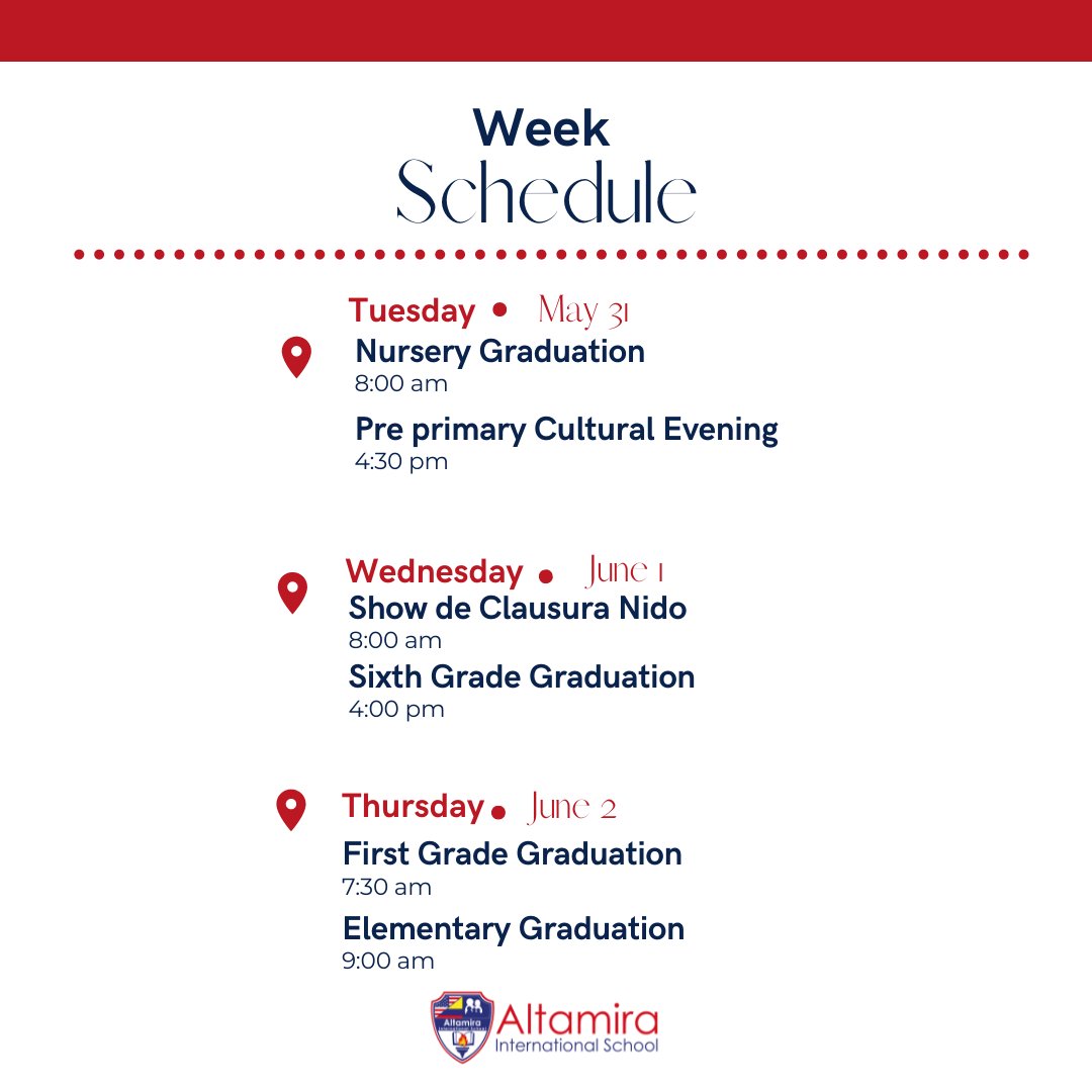 Altamiraedu's tweet photo. Week Schedule 🗓✨ #AltamiraAGreatPlaceToBe https://t.co/nQ47JKsOU3