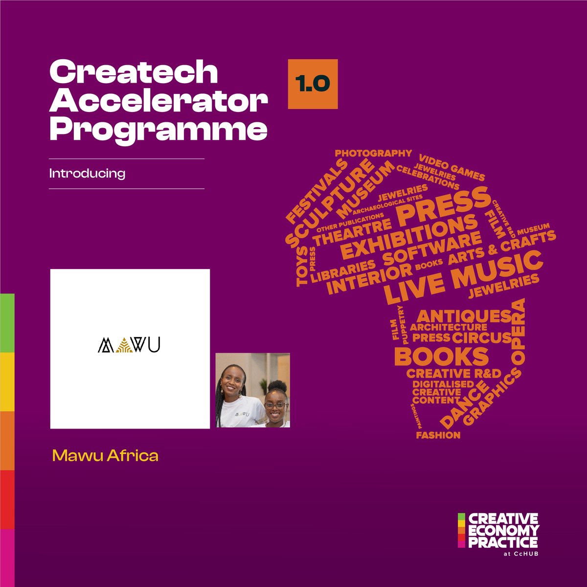 CcHUBCreative's tweet photo. Mawu Africa is connecting African producers in the creative and culture industry to businesses, consumers and opportunities across the globe.
Learn more here: https://t.co/47N2HaTMhh
@nyambogo_, congratulations on making it into the #CreatechAccelerator 1.0 Programme! https://t.co/g5m9xOaW7Y