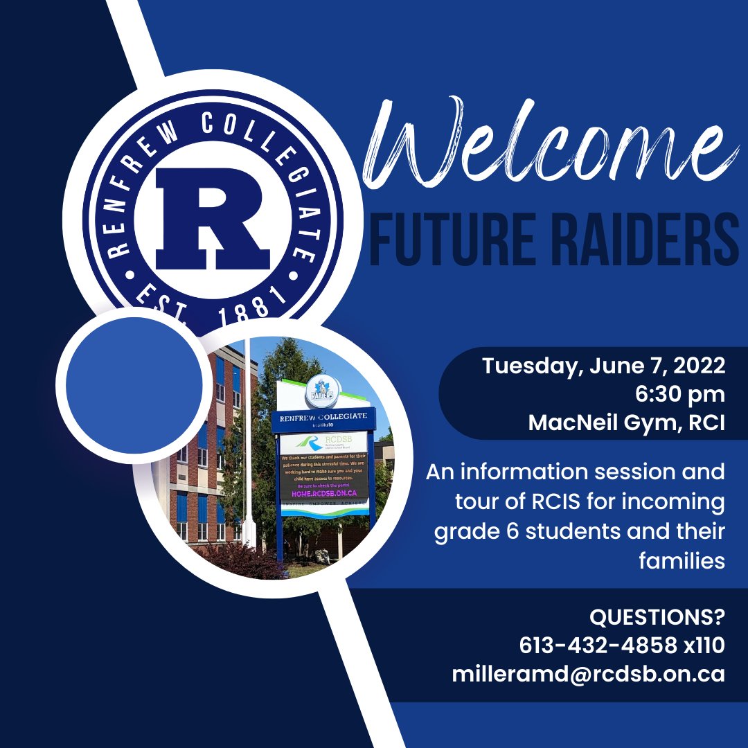 Incoming grade 7 students for September 2022, and their parents, are encouraged to attend an information session and tour on Tuesday June 7 at 6:30PM.