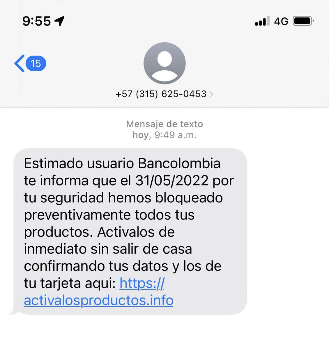 LagiVelasco's tweet photo. @Bancolombia acabo de recibir este mensaje y yo ni siquiera tengo productos con ustedes, avisen a sus clientes. https://t.co/9OD1jROzF4