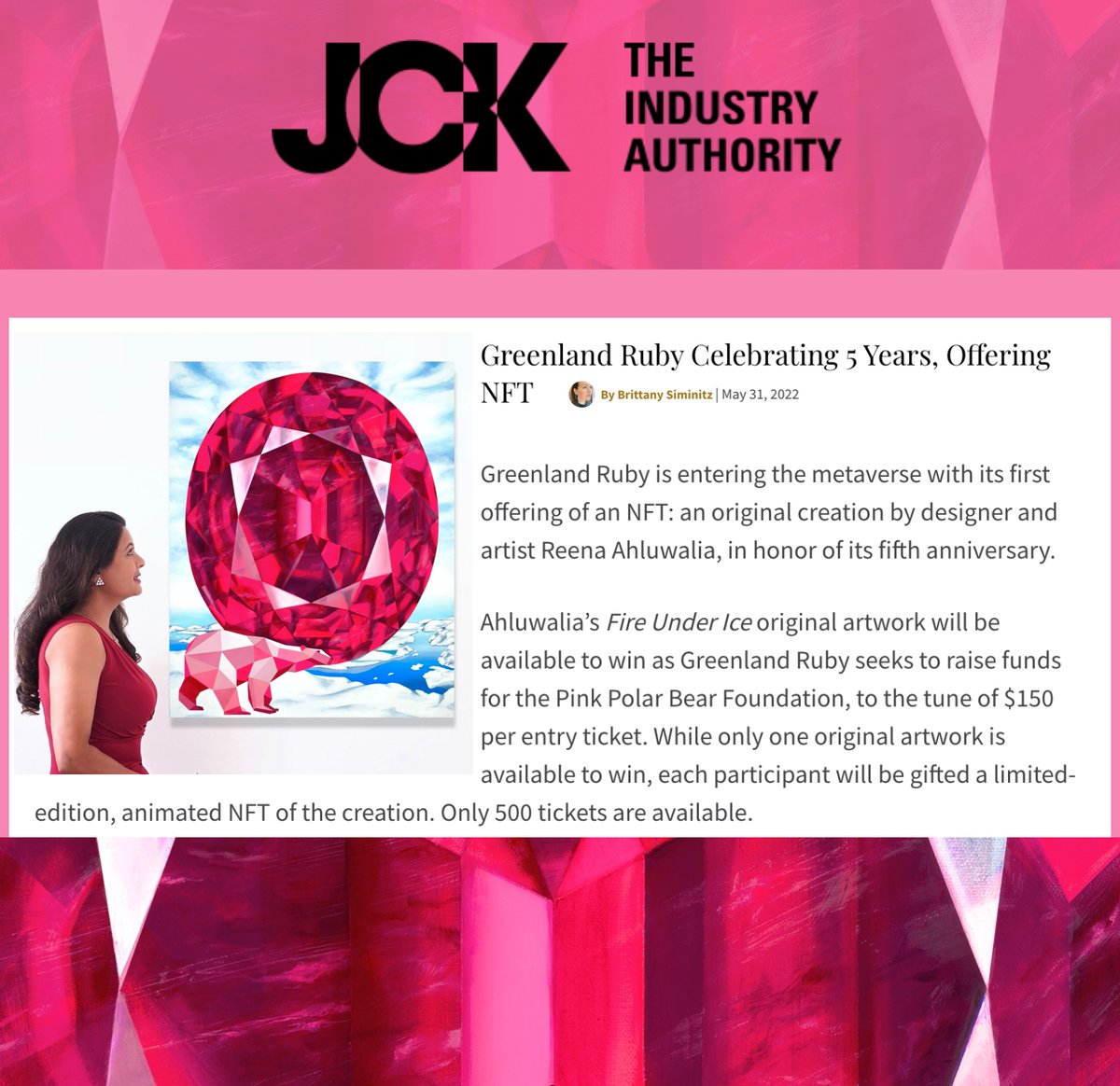 reenaahluwalia's tweet photo. Thank you, @JCKMagazine and editor @BrittsPickJCK ! https://t.co/z1xdkHiXWD

The Fundraisers is LIVE! Donation tickets available here: 
https://t.co/LVIah50l6q

#Rubies #Gemstones #Diamonds #Jewelry #JCK #NFTs @JCKEvents https://t.co/i8ND4q9WVH