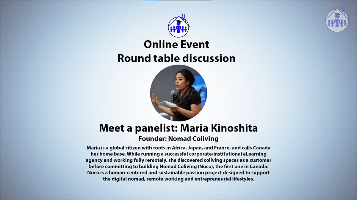 ColivingEducate's tweet photo. Meet a panelist: Maria Kinoshita 😎
Online #PanelDiscussion - #colivingcommunitymanagement

Maria foundedNomad Coliving (Noco), the first one in Canada. 

The event will be live streamed and later published online. 🚀

https://t.co/oFssXndEqV
#communitymanagement https://t.co/1SUxjeZt7h