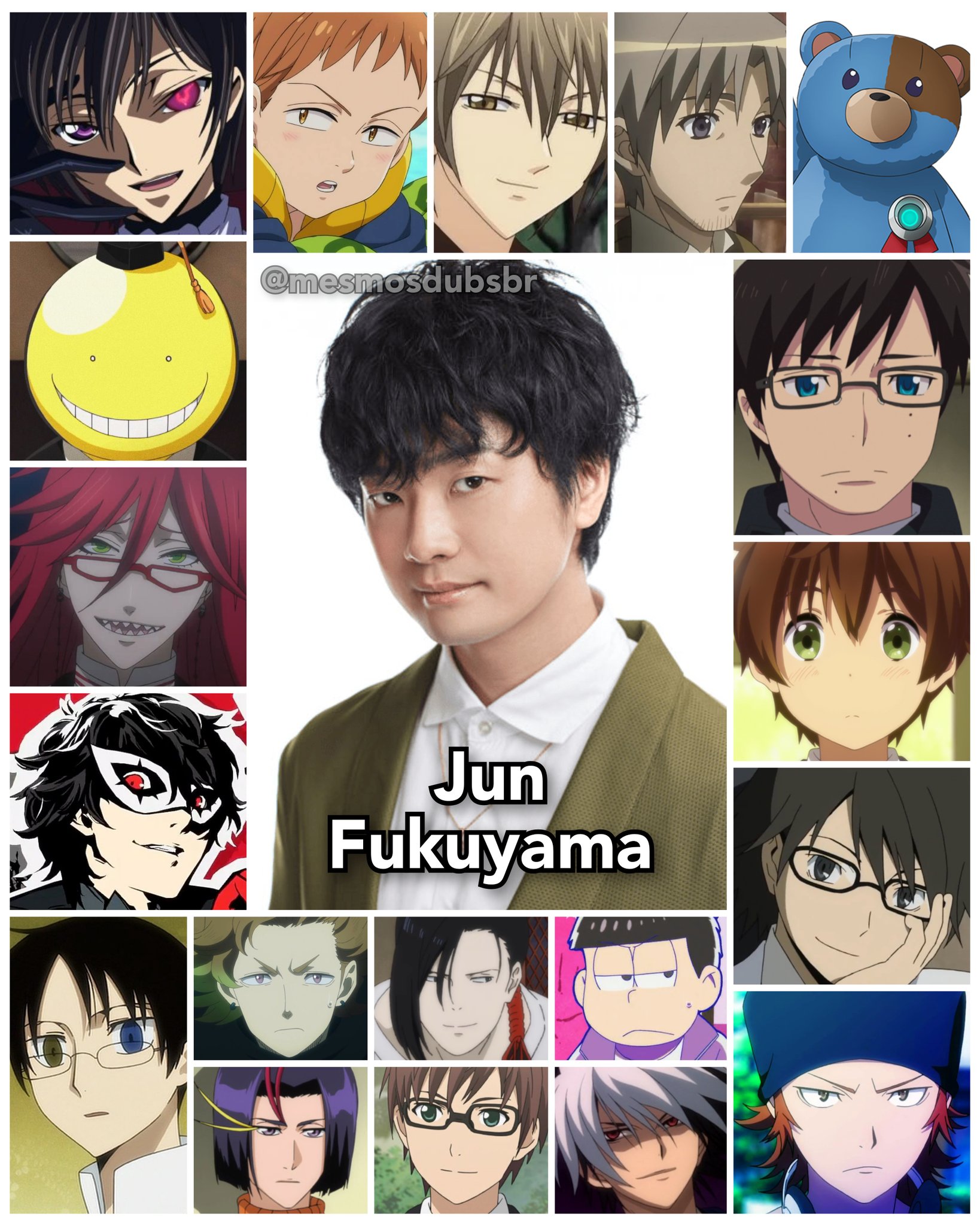 Personagens Com os Mesmos Dubladores! on X: Apenas um dos maiores ícones  entre os atores de voz no Japão, o seiyuu Jun Fukuyama tem um currículo  simplesmente maravilindo! Jun é conhecido por