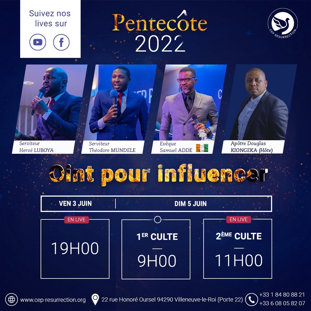 CepEglise's tweet photo. Rendez-vous 🚨 Vendredi 3 juin et Dimanche 5 juin pour notre programme Spécial 
" PENTECÔTE 2022 🔥" avec comme Thème : Oint Pour Influencer. 
Nous serons en compagnie de divers orateurs dont notre invité spécial, L’Evêque Samuel ADDE. 

Ne viens pas seul 😊🙏🏽✨✨ https://t.co/jq6w8XRXzo