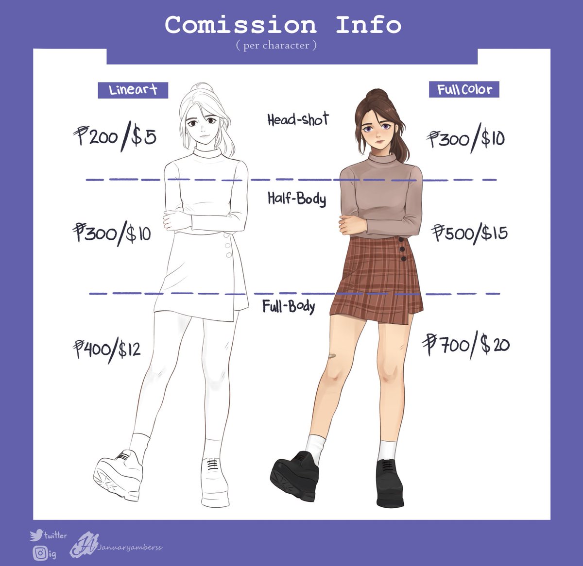 Januaryamberss's tweet photo. Here's my updated commission sheet!
Please DM me for additional inquiries or if you're interested! ✨✨✨ https://t.co/h8jWeLDfHr