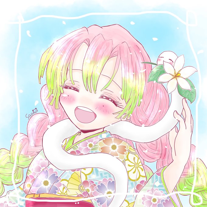 さぁ🐗🏐🍊さんがTwitterに投稿した甘露寺蜜璃(鬼滅の刃)のイラスト。