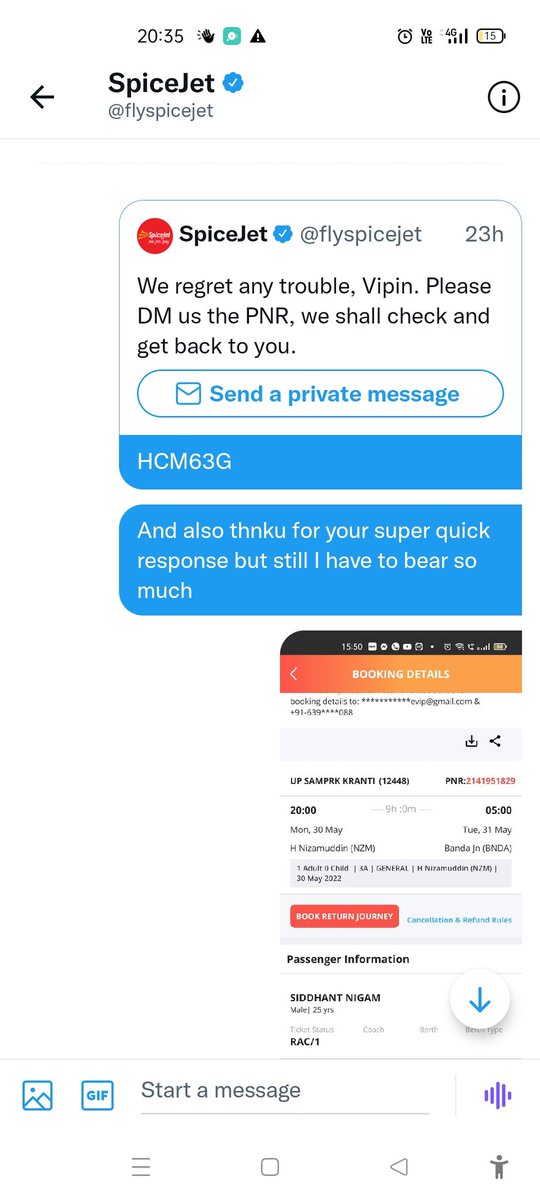Paragliding_man's tweet photo. Here is the whole chat with @flyspicejet and you can clearly see this that how they r treating their consumer ,we regularly fly pay them thousands of money and they treat us like this .
@ABPNews @ZeeNews @AAI_Official @ZeeNews https://t.co/Edx69XYpOd