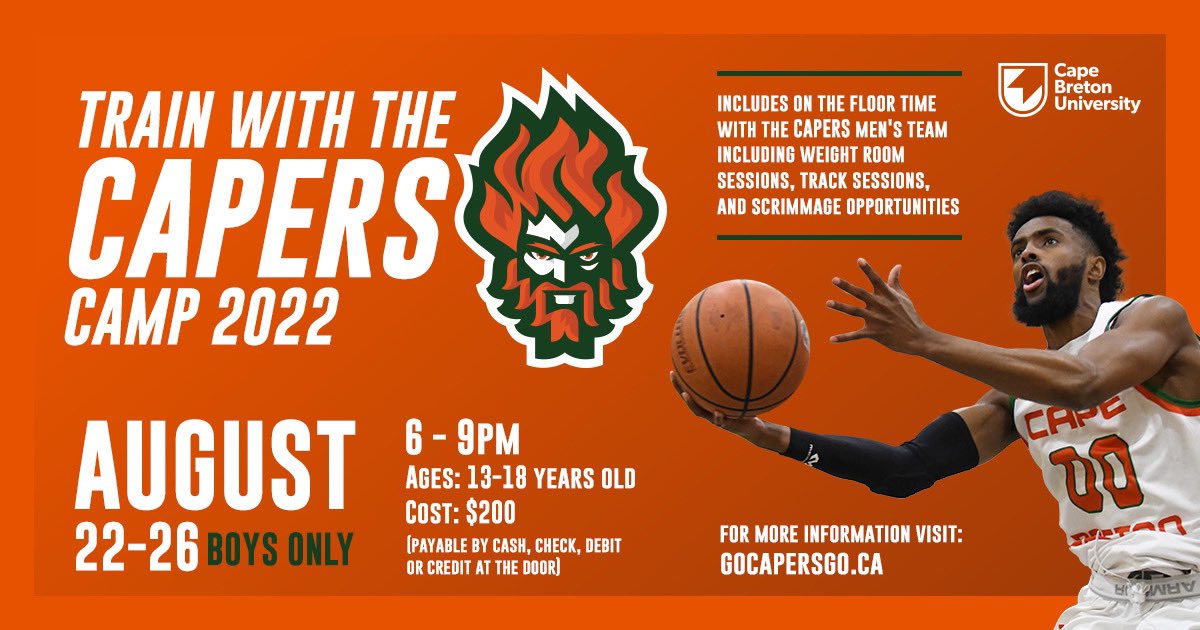 CBU CAPERS (@gocapersgo) on Twitter photo Basketball camps are almost here. Who is excited?
Register now gocapersgo.ca/x/6v073
<a href="/cbuniversity/">CBU</a> <a href="/BasketballCB/">Basketball Cape Breton</a> <a href="/CBUAlumni/">CBUAlumni</a> <a href="/CAPERSMensBB/">CBU CAPERS Men’s Basketball</a> Basketball camps are almost here. Who is excited?
Register now gocapersgo.ca/x/6v073
<a href="/cbuniversity/">CBU</a> <a href="/BasketballCB/">Basketball Cape Breton</a> <a href="/CBUAlumni/">CBUAlumni</a> <a href="/CAPERSMensBB/">CBU CAPERS Men’s Basketball</a>