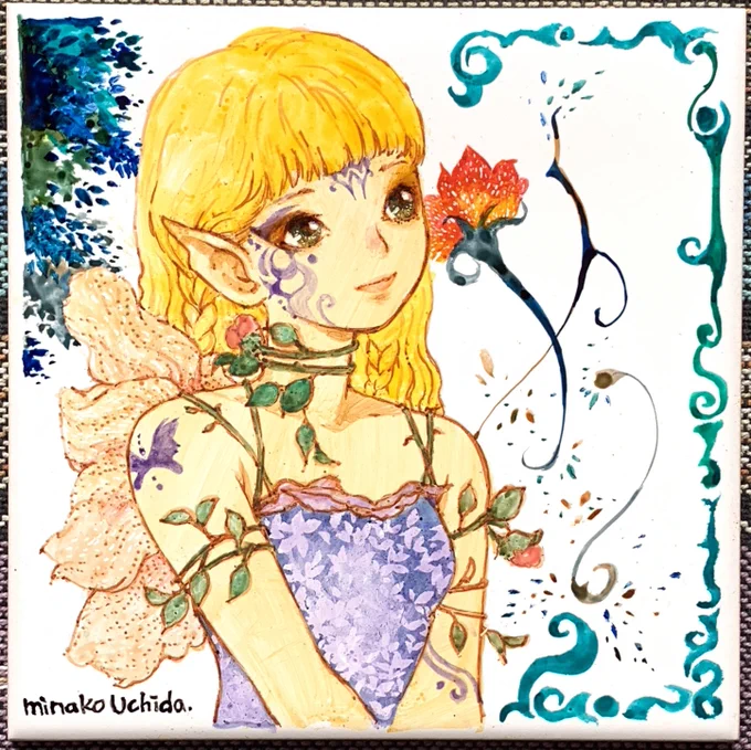 手描きタイル作品(コミティア127にて頒布/ 2019)
少女のタイル 15×15cm、ヨウム 10×10cm 