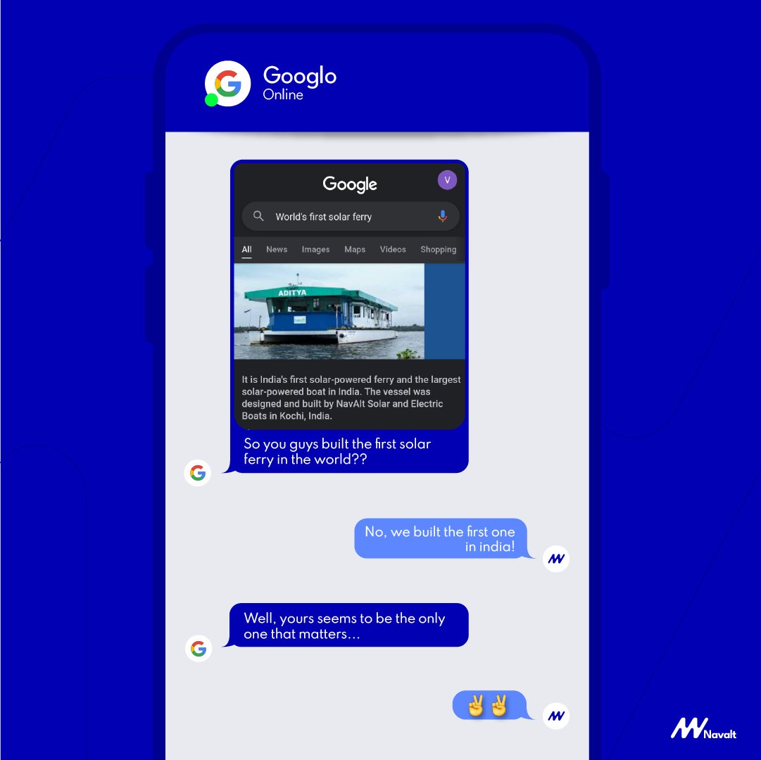 NavaltBoats's tweet photo. Oh well, that's what Google has to tell y'all today :)
.
.
.
.
.
.
#indiasfirstsolarferry #navalt #aditya #solarferry #ferry #ecofriendly #marine #marinetech https://t.co/CCf6NUYAYT