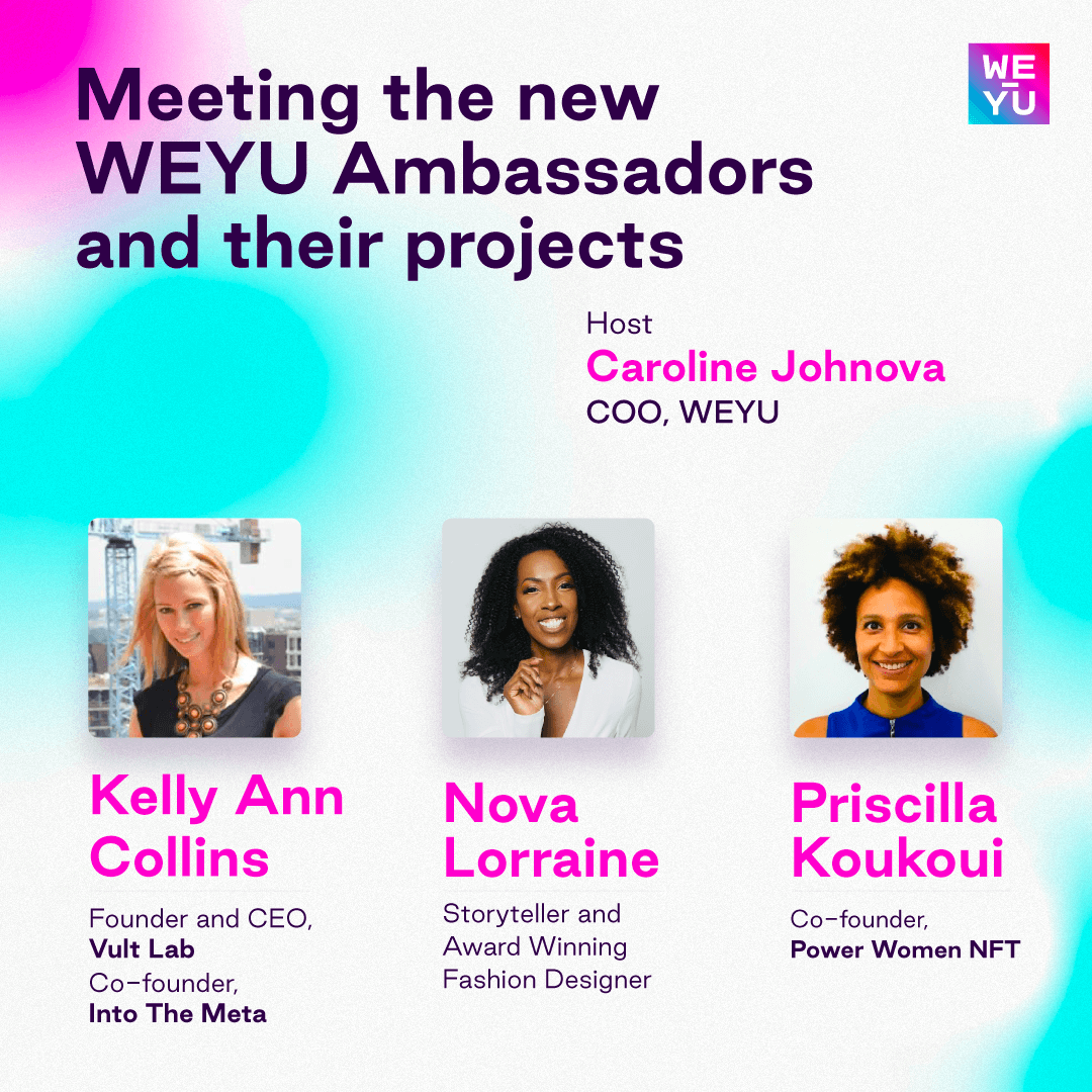 weyuofficial's tweet photo. Join our conversation @TwitterSpaces 🔉 

Connect with WEYU COO @CJohnova, @Priscilla_nft, @NovaLorraine &amp; @Itskac to discuss all things #digital.
Join us at 5 pm CET / 11 am EST 🕔 here: https://t.co/uKmqUWdnZY

 #NFTCommunity #WEYUWorld #Metaverse https://t.co/94pG6XQoh0