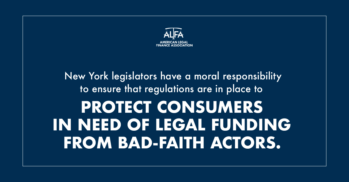 ALFA_Law's tweet image. NY lacks proper protections for victims who need consumer #legalfinancing to seek justice against powerful interests. It’s time to pass NY Asm. Dilan’s A3315, which requires clear contracts &amp;amp; bans unfair practices.