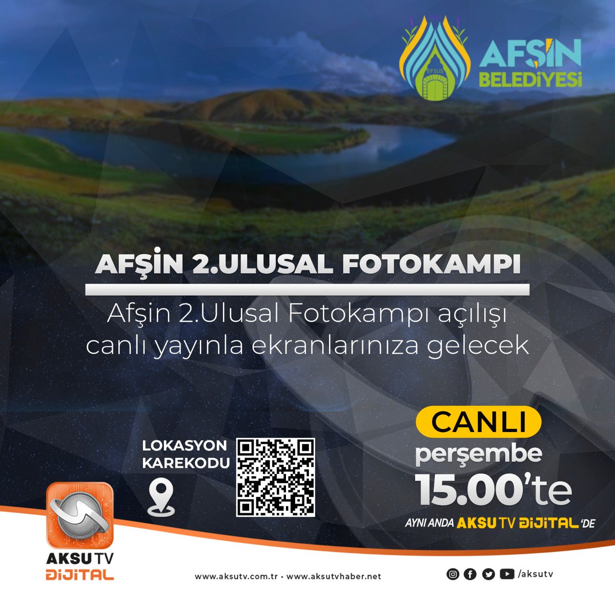 mehmetfatihguvn's tweet photo. Afşin 2. Ulusal Fotokampı açılışı Perşembe 15:00'da Aksu Tv canlı yayınında ekranlarınıza gelecek. Yayına hepinizi bekliyoruz.
#aksutv #canliyayin #fotokamp #afşinfotokamp #fotokamphurman #fotoğraf https://t.co/kYUkZeg0p7
